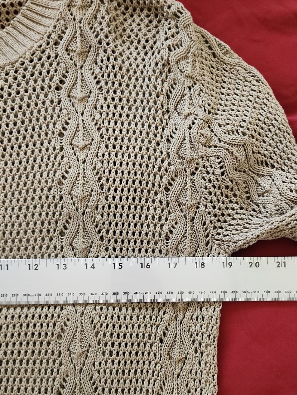 Stitches Taupe Open-Knit Crewneck Sweater - Picture 9 of 10